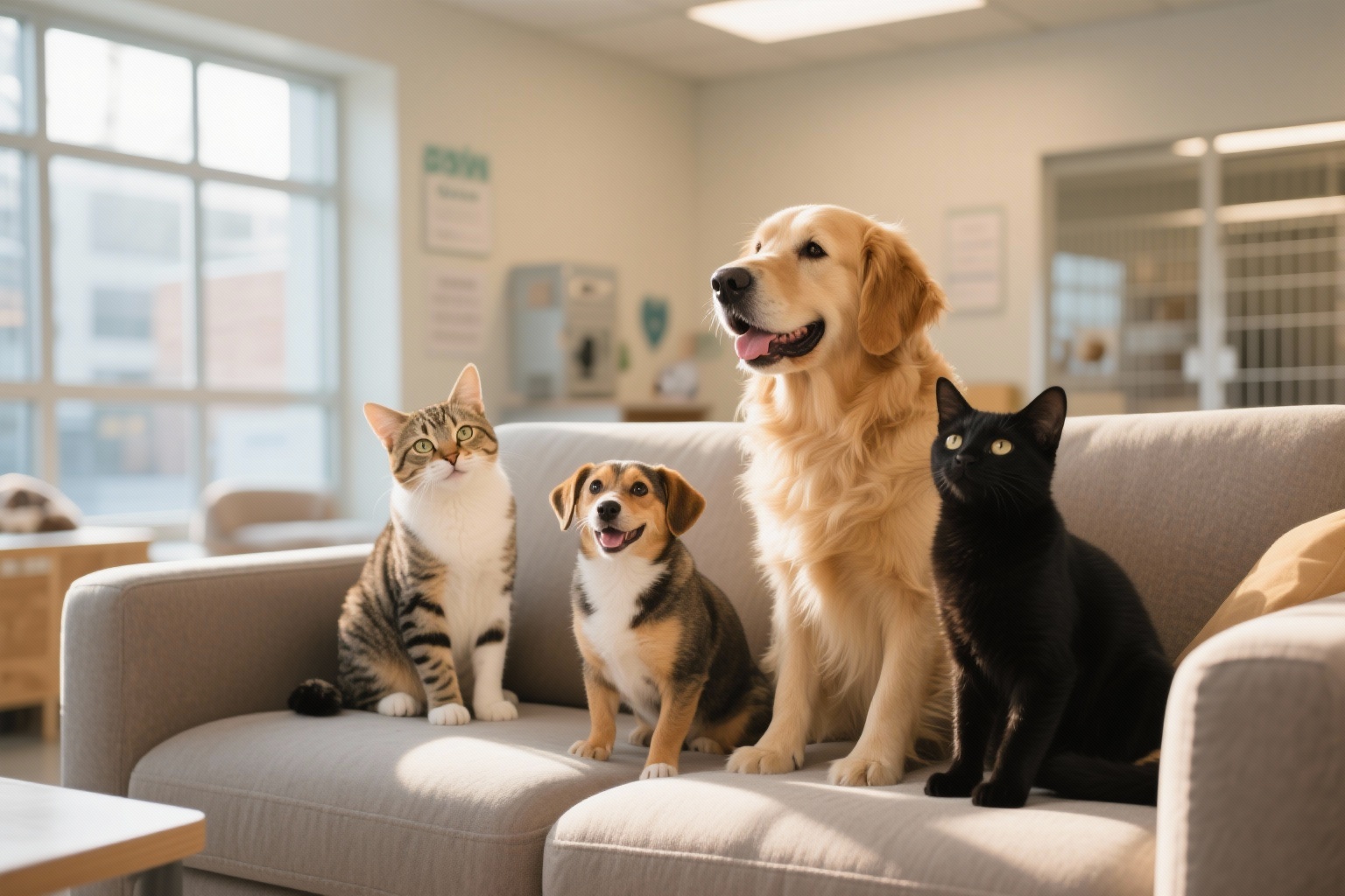 Happy adopted pets in their loving home